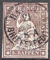 Schweiz Suisse 1856: II.Periode Faden Schwarz Fil Noir 5 RAPPEN Zu 22 D Mi 13IIBys Yv 26b BASEL 21 NOV 61 (Zu CHF 50.00) - Gebraucht