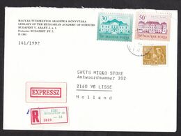 Hungary: Registered Express Cover To Netherlands, 1992, 3 Stamps, Castle, Expresse & R-label (minor Damage) - Storia Postale