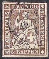 Schweiz Suisse 1857: III.Periode Faden Grün Fil Vert 5 RAPPEN Zu 22G Mi 13IIBym Yv 26 Mit Unlesbarem O (Zu CHF 30.00) - Gebraucht