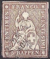 Schweiz Suisse 1857: III.Periode Faden Grün Fil Vert 5 RAPPEN Zu 22G Mi 13IIBym Yv 26 Mit Unlesbarem O (Zu CHF 30.00) - Gebraucht