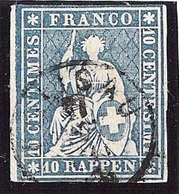 Schweiz Suisse 1859: III.Periode Faden Grün Fil Vert 10 RAPPEN Zu 23G Mi 14IIBym Yv 27  EGLISAU 27 NOV 62 (Zu CHF 30.00) - Gebraucht