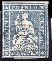 Schweiz Suisse 1859: III.Periode Faden Grün Fil Vert 10 RAPPEN Zu 23G Mi 14IIBym Yv 27 O HORGEN 22 ?.62 (Zu CHF 30.00) - Gebraucht