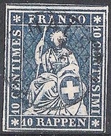 Schweiz Suisse 1859: III.Periode Faden Grün Fil Vert 10 RAPPEN Zu 23G Mi 14IIBym Yv 27 Mit Voll-o LINTHAL (Zu CHF 30.00) - Gebraucht