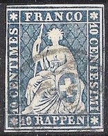 Schweiz Suisse 1859: III.Periode Faden Grün Fil Vert 10 RAPPEN Zu 23G Mi 14IIBym Yv 27 O Unlesbar 62 ? (Zu CHF 30.00) - Gebraucht