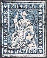 Schweiz Suisse 1859: III.Periode Faden Grün Fil Vert 10 RAPPEN Zu 23G Mi 14IIBym Yv 27 O ZÜRICH 8 JULI 62 (Zu CHF 30.00) - Gebraucht