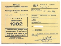 ANCIENNE LICENCE FEDERATION BELGE DE BOXE, CLUB MODERN RING NAMUROIS, HAINAUT BELGIQUE, 1982 - Andere & Zonder Classificatie