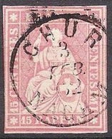 Schweiz Suisse 1858: III.Periode Faden Grün Fil Vert 15 RAPPEN Zu 24G Mi 15IIBym Yv 28 O CHUR 3 FEB 62 (Zu CHF 75.00) - Gebraucht