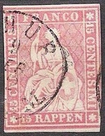 Schweiz Suisse 1858: III.Periode Faden Grün Fil Vert 15 RAPPEN Zu 24G Mi 15IIBym Yv 28 O CHUR 9 FEB 62 (Zu CHF 75.00) - Gebraucht