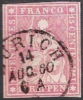 Schweiz Suisse 1858: III.Periode Faden Grün Fil Vert 15 RAPPEN Zu 24G Mi 15IIBym Yv 28 O ZÜRICH 14 AUG 60(Zu CHF 75.00) - Gebraucht