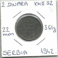 Gh3 Serbia 2 Dinara 1942. KM#32 - Servië