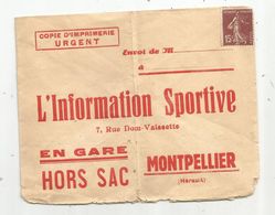 Enveloppe , En Gare , Hors Sac , Copie D'imprimerie , Urgent , Linformation Sportive , MONTPELLIER , Hérault - Advertising