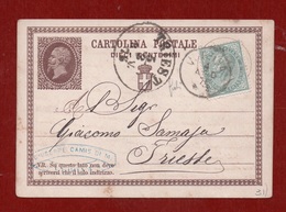 INTERO POSTALE N. 1 + 5 C. PER L'ESTERO - DA VERONA A TRIESTE PER GIACOMO SAMASA IN DATA  4 AGO 1876 - Postwaardestukken