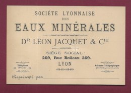 180720 - CARTE DE VISITE Représentant - EAUX MINERALES Dr LEON JACQUET & Cie 269 Rue Boileau Tarif Source - Lyon 6