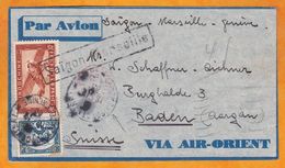 1933 - Enveloppe Par Avion AIR ORIENT De Saigon Vers Baden, Suisse - Via Marseille Et Genève - 36 C - Briefe U. Dokumente