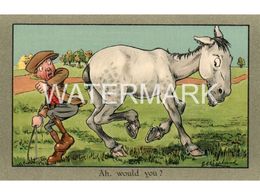 AH WOULD YOU HORSE AND TRAINER OLD COLOUR POSTCARD ARTIST SIGNED G.E. SHEPHEARD HORSE RACING INTEREST - Shepheard