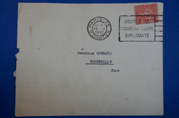 L71 FRANCE LETTRE PERFIN 1932 PARIS POUR BEUZEVILLE SEMEUSE + PERFORATION AFFRANCHISSEMENT RARE PUB - Lettres & Documents