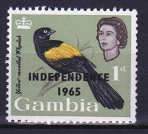 Gambia Queen Elizabeth 1965 Single 1d Bird Stamp Overprinted 'Independence 1965'. - Gambia (...-1964)