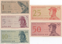 Indenésie : Série De 5 Petits Billets 1964 UNC (sauf "1 Sen" TBE Avec 1 Pli) - Indonésie