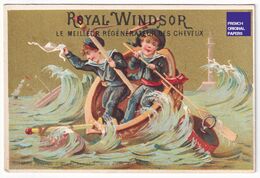 Jolie Chromo Dorée Royal Windsor Enfant Marin Bateau Tempête Phare Mer Navigation Rame Canotage Coquille De Noix A38-50 - Other & Unclassified