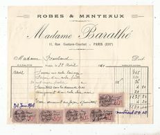 JC , Facture , Robes & Manteaux ,Madame Barathé , Paris XVI E , 1938, Timbrée ,  Frais Fr 1.65 E - 1900 – 1949