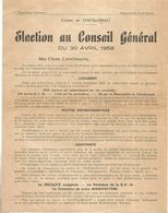 JC ,politique , Profession De Foi, Canton De Chatellerault, élection Au Conseil Général , 1958, 2 Scans, Frais Fr 1.75 E - Ohne Zuordnung
