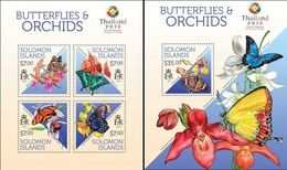 Salomon 2013, Animals, Butterfly And Orchids, Thailand 2013, 4val In BF +BF - Solomoneilanden (1978-...)