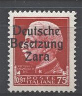 OCCUPAZIONE TEDESCA ZARA 1943 75 C. ** MNH - Duitse Bez.: Zara