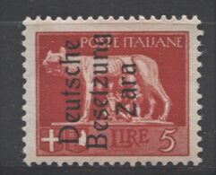 OCCUPAZIONE TEDESCA ZARA 1943 5 LIRE ** MNH - Duitse Bez.: Zara