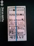 BIGLIETTO - TICKET F.S. - FERROVIE DELLO STATO -  CAMPOLEONE  ROMA TERMINI ANDATA E RITORNO 3a CL 1955 - Europa