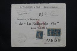 SYRIE - Enveloppe Commerciale En Recommandé De Beyrouth  Pour Paris En 1921, Affranchissement Semeuses - L 64833 - Lettres & Documents