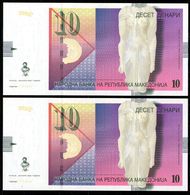 Macedonia 10 Denari 2008,P.14h,consecutive Serial No.,as Scan - Macedonia Del Norte