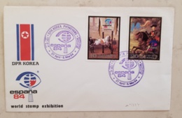 COREE DU NORD Chevaux, Cheval, Hippisme, Equitation, Yvert N°1977, FDC, Enveloppe 1er Jour ESPANA 84 - Caballos