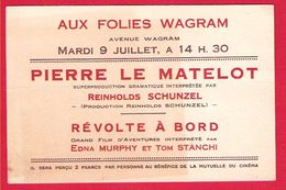Carton D'Invitation Des Films Elite à Voir Aux Folies Wagram "Pierre Le Matelot" Et "Révolte à Bord" 9 Juillet 1929 - Programma's