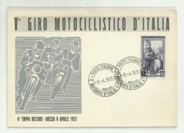 V GIRO MOTOCICLISTICO D'ITALIA - 4a TAPPA RICCIONE - AREZZO 9 APRILE 1957 - NV FG - Motociclismo