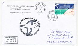 TAAF - Env. Affr 0,61 Station Hydroacoustique OTICE - Martin De Vivies St Paul Ams. - 1/5/2003 - + Albators Ornitho - Covers & Documents