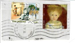 SAN MARINO  2010 2011  - MARK TWAIN E RENOIR - 2 VALORI USATI  SU FRAMMENTO - Used Stamps