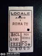 BIGLIETTO - TICKET F.S. - FERROVIE DELLO STATO - LOCALE ANZIO - ROMA TERMINI  3a CL 1953 - Europe