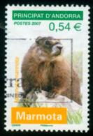 Andorra Franz. Post  2007  Naturschutz . Murmeltier  (1 Gest. )  Mi: 655 (1 EUR) - Usados