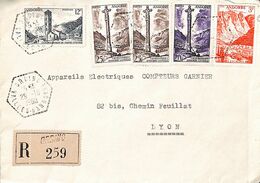 Lettre Recommandée Affranchie à 85 F. Oblitération ORDINO VALLEES-D'ANDORRE 1960 - Covers & Documents