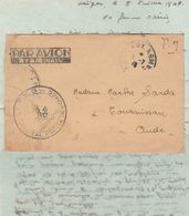 LAC FM PAR AVION POSTE AUX ARMEES9/7/1946 CACHET HOPITAL NOAILLE DEGORCE - T.F.E.O - SAIGON + CACHET CENSURE - Vietnamkrieg/Indochinakrieg