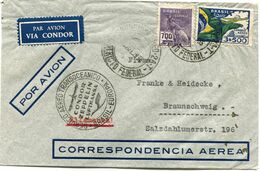 BRESIL LETTRE PAR AVION " VIA CONDOR " AVEC CACHET "...CONDOR ZEPPELIN..." DEPART RIO DE JANEIRO ?-?-1935 POUR.......... - Luchtpost
