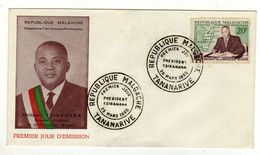 Enveloppe REPUBLIQUE MALGACHE MADAGASCAR 1er Jour  Président Tsiramana Oblitération TANANARIVE 25/03/1960 - Madagaskar (1960-...)