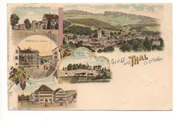 LITHO Gruss Aus THAL Strasse Nach Rheineck Gasthof Zum Ochsen Steinerner Tisch Hengert-Platz Gel. 1902 V. Rheineck - Rheineck