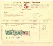 Factuur Facture - Grondstoffen Voor Bakkerij - Usines Puratos Fabrieken - Bruxelles Brussel 1955 - Levensmiddelen