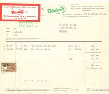 Factuur Facture - Grondstoffen Voor Bakkerij Diederik - Antwerpen 1955 - Food