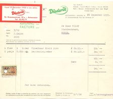Factuur Facture - Grondstoffen Voor Bakkerij Diederik - Antwerpen 1955 - Lebensmittel