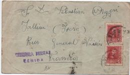 1938 - ENVELOPPE Avec CENSURE / CENSURA MILITAR LERIDA Pour JALLIEU (ISERE) - Covers & Documents