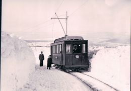 Schweizer Eisenbahn, Ligne Rolle Gimel Train Entre Essertines Et Gimel Sous La Neige, Photo 1901 Retirage BVA RG 12 - Gimel