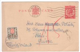 GB 1934 Prepaid Postcard To Switzerland, With Swiss 15c Postage Due Mi. Port 44 - Lettres & Documents