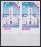2010.610 CUBA MNH 2010 IMPERFORATED PROOF PAIR WITHOUT COLOR 65c TURISMO TOURISM CAMAGUEY CHURCH - Imperforates, Proofs & Errors